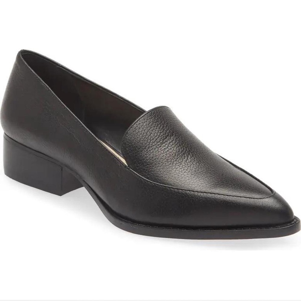 NWT Vince Camuto Black Leather Pointed-Toe Loafers | Work Shoes | Size 6.5